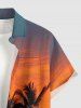 Chemise hawaïenne pour homme à imprimé ombré soleil et cocotiers, à boutons et poche - Orange 3XL