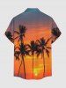 Chemise hawaïenne pour homme à imprimé ombré soleil et cocotiers, à boutons et poche - Orange 3XL