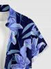 Chemise hawaïenne pour homme à imprimé fleurs et feuilles, avec boutons et poche - Bleu profond 2XL