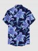 Chemise hawaïenne pour homme à imprimé fleurs et feuilles, avec boutons et poche - Bleu profond 3XL