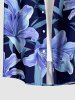 Chemise hawaïenne pour homme à imprimé fleurs et feuilles, avec boutons et poche - Bleu profond 3XL