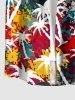 Colorful Paint Splatter Coconut Tree Print Buttons Pocket Hawaii Shirt For Men -  