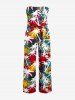 Colorful Paint Splatter Coconut Tree Print Hawaii Jumpsuit With Removable Belt and Shoulder Straps -  