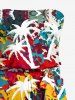 Colorful Paint Splatter Coconut Tree Print Hawaii Jumpsuit With Removable Belt and Shoulder Straps -  