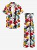 Colorful Paint Splatter Coconut Tree Print Hawaii Jumpsuit With Removable Belt and Shoulder Straps -  