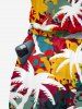 Colorful Paint Splatter Coconut Tree Print Hawaii Jumpsuit With Removable Belt and Shoulder Straps -  