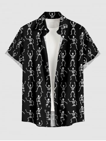 Chemise homme à imprimé squelette Halloween, à boutons et poches - BLACK - 3XL