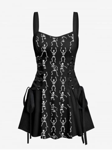 Robe débardeur Halloween à imprimé squelette avec laçage - BLACK - XL