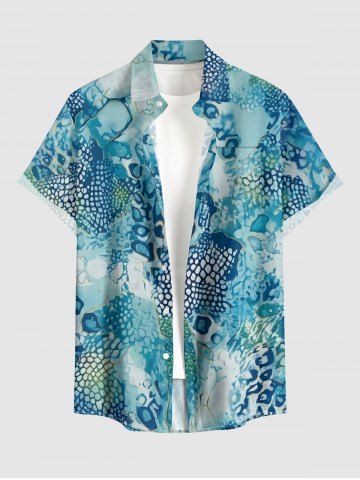 Chemise hawaïenne pour homme à imprimé océan microbiologique corail, avec boutons et poche - PEACOCK BLUE - 5XL