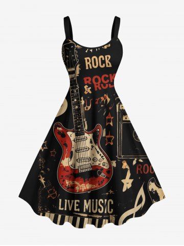 Rock Guitar Stereo Print Hawaii Tank Dress(Adjustable Shoulder Strap) - BLACK - 4X