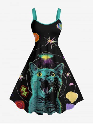Robe trapèze à imprimé Cat Planet UFO - BLACK - 6X