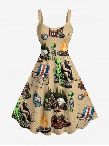 Robe débardeur hawaïenne à imprimé Alien Glorilla Bottes Chaise Flamme Lanterne (bretelles réglables) - TAN - XS