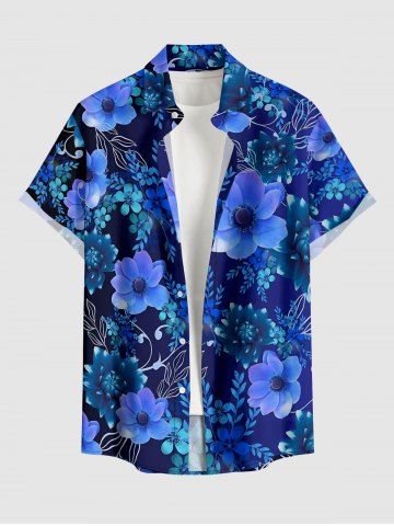 Chemise hawaïenne pour homme à imprimé fleurs, feuilles et branches, avec poche à bouton - INDIGO COLOR - 4XL