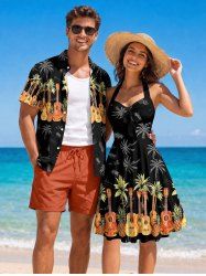 Coconut Tree Pineapple Guitar Print Matching Hawaii Beach Outfit For Couples -  