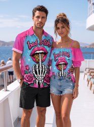 Halloween Lips Leopard Rose Flower Skeleton Claw Print Matching Outfit For Couples -  