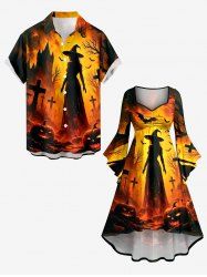 Halloween Pumpkin Castle Bat Cross Witches Print Matching Outfit For Couples -  