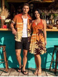 Coconut Tree Ombre Sky Print Matching Hawaii Beach Outfit For Couples -  