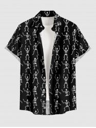 Halloween Skeleton Print Buttons Pocket Shirt For Men -  