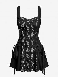 Robe débardeur lacée à imprimé squelette Halloween - Noir XXL
