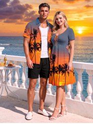 Coconut Tree Sun Ombre Print Matching Hawaii Beach Outfit For Couples -  