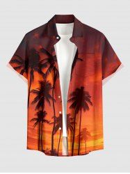 Coconut Tree Ombre Dusk Print Hawaii Button Pocket Shirt For Men -  