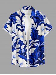 Flowers Leaf Print Buttons Pocket Hawaii Shirt For Men -  