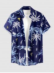 Coconut Tree Mountain Print Hawaii Button Pocket Shirt For Men -  