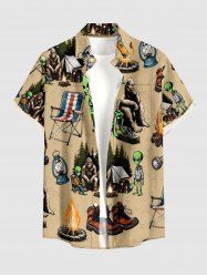 Chemise hawaïenne pour homme à imprimé alien, gorille, bottes, chaise, flamme, lanterne, avec boutons et poche - Bronze 5XL