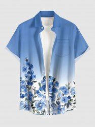Flower Leaf Ombre Print Hawaii Button Pocket Shirt For Men -  