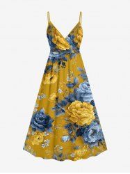 Robe caraco cache-cœur hawaïenne à imprimé fleurs et feuilles - Deep Yellow 3X