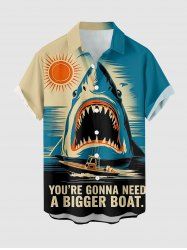 Chemise hawaïenne à boutons avec poche pour homme, imprimé requin, mer et soleil - Pers M