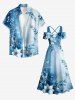 Flower Leaf Branch Ombre Print Matching Hawaii Beach Outfit For Couples -  