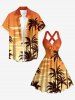 Coconut Tree Ombre Sky Print Matching Hawaii Beach Outfit For Couples -  
