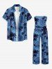 Tenue de plage hawaïenne assortie pour couples à imprimé cocotier et feuilles tropicales - Bleu 