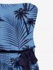 Tenue de plage hawaïenne assortie pour couples à imprimé cocotier et feuilles tropicales - Bleu 