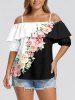 Rose Flower Leaf Colorblock Print Matching Hawaii Beach Outfit For Couples -  