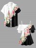 Rose Flower Leaf Colorblock Print Matching Hawaii Beach Outfit For Couples -  