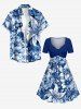 Tenue de plage hawaïenne assortie à imprimé fleurs et feuilles pour couples - Bleu profond 