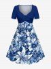 Tenue de plage hawaïenne assortie à imprimé fleurs et feuilles pour couples - Bleu profond 
