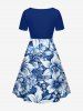 Tenue de plage hawaïenne assortie à imprimé fleurs et feuilles pour couples - Bleu profond 