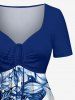 Tenue de plage hawaïenne assortie à imprimé fleurs et feuilles pour couples - Bleu profond 