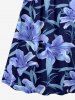 Tenue de plage hawaïenne assortie pour couple, à imprimé fleurs et feuilles - Bleu profond 