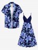 Tenue de plage hawaïenne assortie pour couple, à imprimé fleurs et feuilles - Bleu profond 