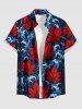 Tenue de plage hawaïenne assortie pour couple avec imprimé feuilles et vagues - Bleu profond 