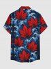 Tenue de plage hawaïenne assortie pour couple avec imprimé feuilles et vagues - Bleu profond 