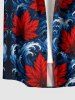 Tenue de plage hawaïenne assortie pour couple avec imprimé feuilles et vagues - Bleu profond 