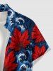 Tenue de plage hawaïenne assortie pour couple avec imprimé feuilles et vagues - Bleu profond 