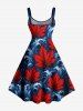 Tenue de plage hawaïenne assortie pour couple avec imprimé feuilles et vagues - Bleu profond 