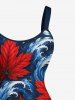 Tenue de plage hawaïenne assortie pour couple avec imprimé feuilles et vagues - Bleu profond 