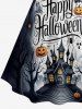 Halloween Pumpkin Ghost Spider Bat Castle Print Ruched Lattice Crisscross Straps Dress -  